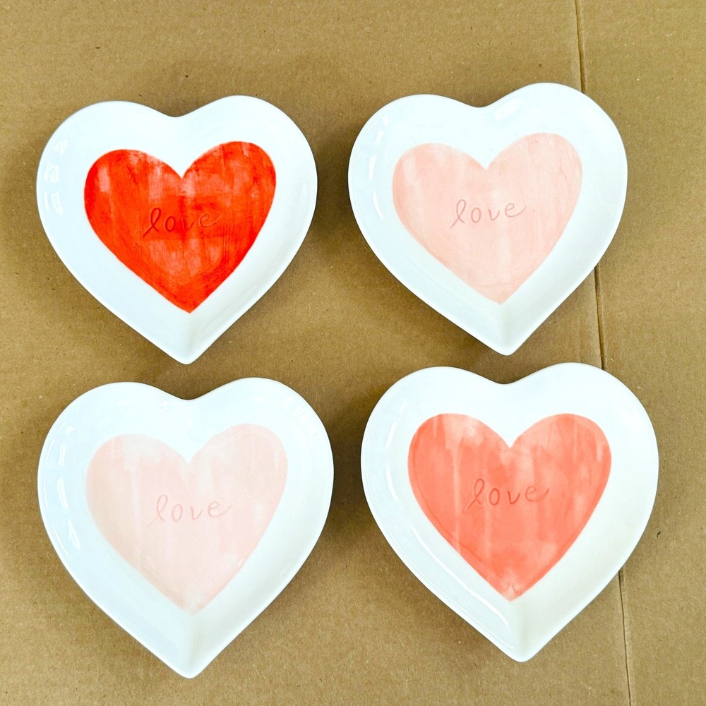 Pottery Barn Heart Shaped Love Water Color Appetizer Plates Set of 4